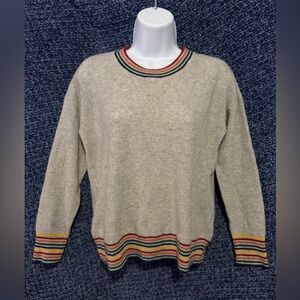 Madewell 100% Cashmere Sweater Womens Fits XS Gray Rainbow Waffle Knit Top